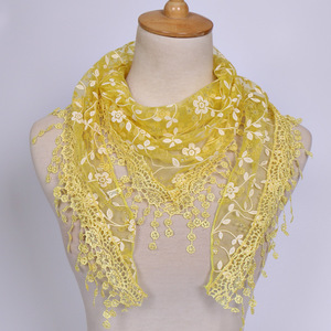 Lady Triangle Voile Wrap Elegant <span class=keywords><strong>Hollow</strong></span> Tassel Lace Floral Scarf Wrap Lightweight Tassel Shawl Dress Cape Shoulder - Product Image 6