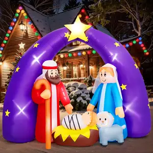 7.6 ft giáng sinh Inflatable trang trí Chúa giáng sinh cảnh bé Jesus gia đình ngoài trời giáng sinh Inflatable sân trang trí