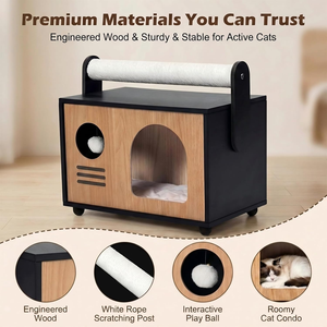 Casa para Gatos de Interior, Moderna Cueva de Madera para Gatos con Postes para Rascar, Cojín Lavable, Mueble Resistente para Gatos - Product Image 5
