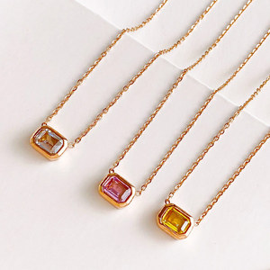 Collier personnalisé en acier inoxydable 316L avec breloque, plaqué or 14K PVD, zircon coloré <span class=keywords><strong>fantaisie</strong></span> jaune rose, pour femme, idéal comme cadeau - Product Image 3