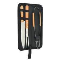 Ensemble de barbecue d'extérieur en acier inoxydable de style coréen personnalisé en usine, kit d'ustensiles 4 pièces avec manches en bois dans un sac de transport