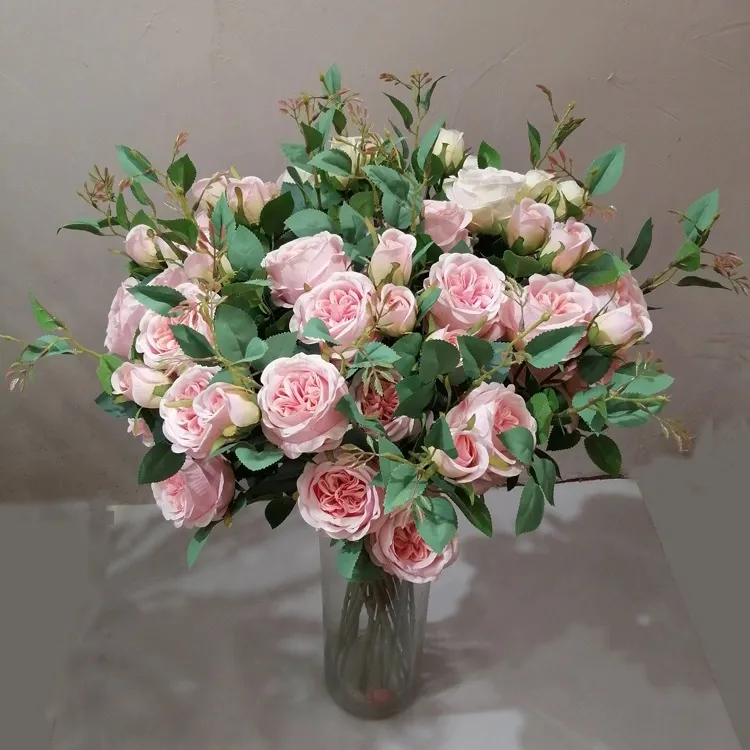 4-Kopf 85 cm Austin Rose rosa einstieg künstlicher echter Touch-Blume für Party Hochzeit Heimdekoration