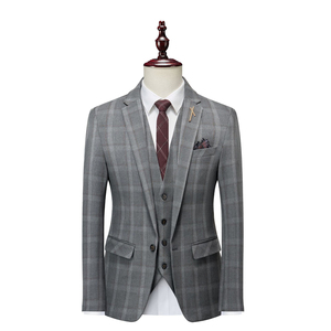 Nouveau Slim-fit hommes Plaid trois pièces <span class=keywords><strong>costume</strong></span> hommes <span class=keywords><strong>costume</strong></span> décontracté marié meilleur <span class=keywords><strong>homme</strong></span> <span class=keywords><strong>costume</strong></span> robe - Product Image 3