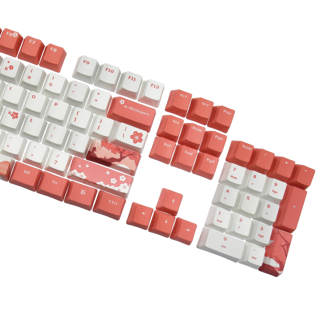 OSHID Sakura Thermal Dye-sublimation PBT Keycaps OEM Profile 104 Keys Custom Keycaps for Mechanical Keyboard
