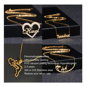 Özel İsimli Kolye Üretimi Paslanmaz Çelik Kişiselleştirilmiş Altın Zincir Kolye Logo Marka Şekilli Tılsımlar Üzerine Gravür Yapılır - Product Image 2