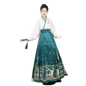 Çin yeni on renk kadın Koi nakış eşleştirilmiş uçak kollu üst at yüz etek Hanfu dans giysileri
