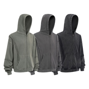 <span class=keywords><strong>Felpa</strong></span> con cappuccio con cerniera in metallo Patchwork con lavaggio a acido strutturale da uomo 100% alla moda stile stile Pullover alla moda - Product Image 2