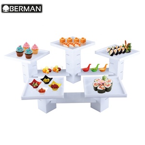 Nhà Hàng Hàn Quốc Trang Trí Đám Cưới Trụ Cột Moulding Buffet Ấn Độ Thực Phẩm Hiển Thị Bàn Không Gỉ Với Kính Topbuffet Riser - Product Image 4