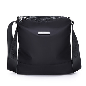 Men's <b>Black</b> Messenger <b>Bag</b> Nylon Material Waterproof Zipper Closure Embossed Logo All Seasons Daily Use <b>Small</b> Size - Product Image 3