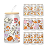 Automne glacé tasse à café citrouille épice 16OZ UV DTF tasse Wrap transfert autocollants étiquettes personnalisées pour Libbey verre peut automne amant cadeau