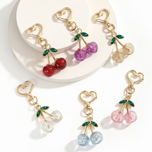 New 3.5*8mm Colorful Fruit Cherry Pendant Keychain Other Lanyard Gold Plated Long Lanyard for DIY Phone Charm Findings