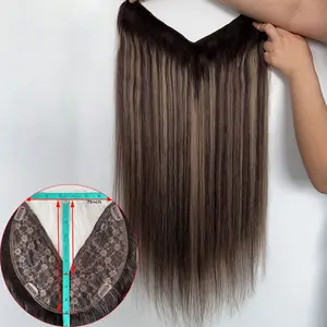 Mesin warna highlight coklat rambut manusia Virgin kutikula Eropa 100% dibuat bagian atas rambut bentuk V untuk wanita