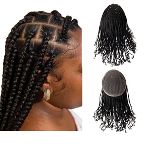 Sistemas de Cabello Humano Virgen Indio de 12 Pulgadas 1B #   Toupee de <span class=keywords><strong>Trenzas</strong></span> Box Braids 8x10 de Encaje Completo <span class=keywords><strong>para</strong></span> Hombres Negros - Product Image 1