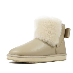 Vrouwen Schattige Mode Hak Strik Boot Furry Korte Buis Zachte Kwaliteit Dames Zachte Warme Comfortabele Winter Bont Sneeuw Schoenen