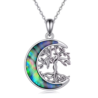 Bijoux à la mode 925 Sterling Silver Abalone Shell Moon Tree of Life Pendentif Collier