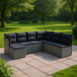 Gray Pe <b>Rattan</b> Garden <b>Sofa</b> Set 10 Plus Seating Contemporary Outdoor Furniture - Product Image 2