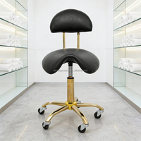 Selle ergonomique pour salon de beauté, chaise de barbier en métal doré avec support dorsal, tabouret rotatif pour salon de coiffure