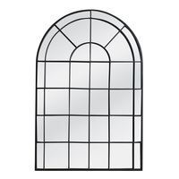 Metal Arch Industrial Wall Art Mount Window Pane Framed Decor Mirror