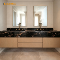 Comptoir de lavabo double en marbre noir et or de luxe, moderne, poli, écologique, étanche, pour salle de bain, villa, hôtel
