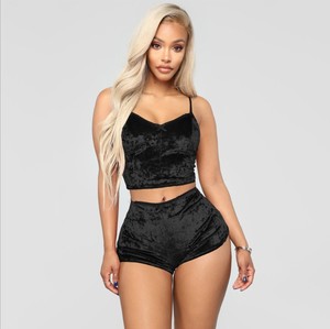 S-3XL High Quality Sexy V Neck tank <strong>Tops</strong> Underwear Solid Color <strong>Women</strong> <strong>Velvet</strong> Two Piece Set - Product Image 4