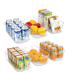 Stackable fridge storage bins pantry organizers kitchen refrigerator transparent plastic containers for food storage with handle