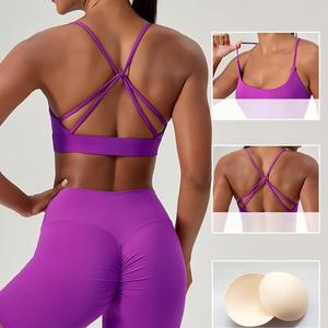 Wholesale Women's Crisscross <b>Strap</b> Sports <b>Bra</b> Square Neck Yoga <b>Bra</b> with Removable Pads Quick Dry Medium Support Activewear - Product Image 2