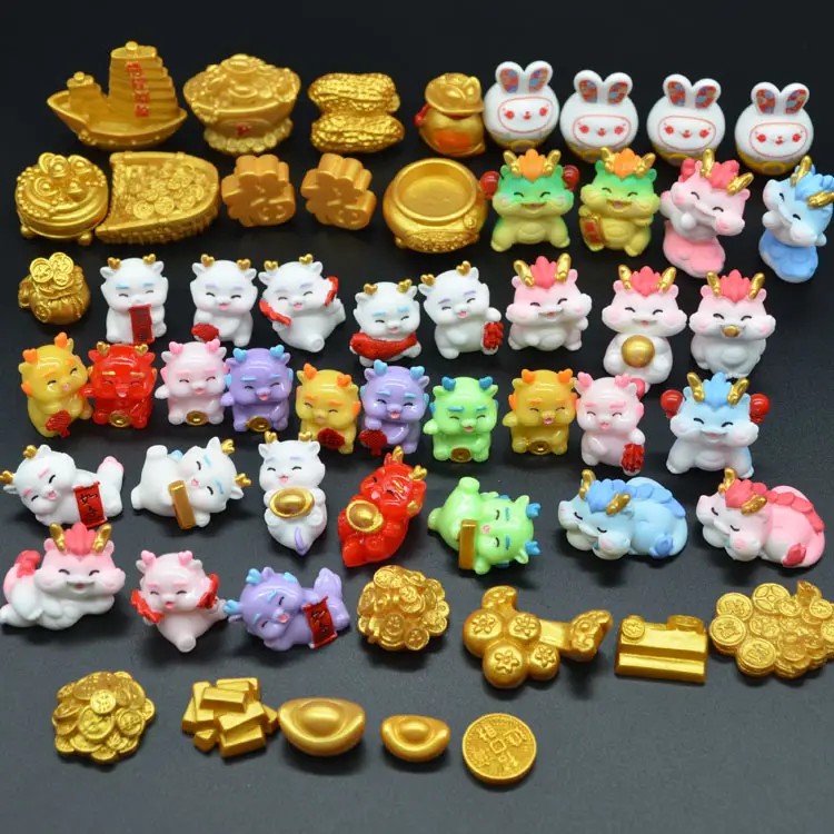 Resin plastik karakter kecil tokoh naga Cina warna-warni grosir mainan Tahun Baru seni dan kerajinan untuk dewasa kapsul anak-anak