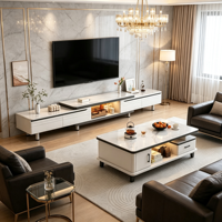 Meuble TV et Table Basse Combinés 2026 Nouveau Design Télescopique Style Plancher Moderne Minimaliste Meuble Compact pour Appartement