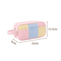 Sac de maquillage en velours côtelé coloré à rayures, durable, avec fermeture éclair, personnalisable avec logo, pour femmes