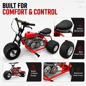 Tricycle à moteur essence 212CC, 4 temps, frein à disque arrière, mini tricycle, karting, moto 212cc, moteur 212cc, sensations fortes à haute vitesse - Product Image 4