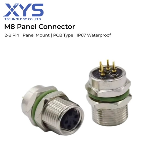 M8 Panel Mount Connector PCB Socket Female Male Receptacle 2Pin 3Pin 4Pin 6Pin 8Pin Circular IP67 Rated 3 Gold Plated