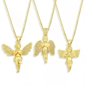 Collier d'ange en or pour bébé, bijoux tendance et mignons avec diamant en zircon, garçon et fille, nouvelle collection