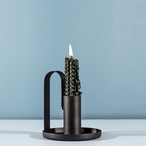 Lussuoso vassoio nero rotondo con portacandele in metallo fatto a mano semplice Design per la casa per matrimoni e decorazioni per la casa in scatola - Product Image 1