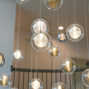 Candelabro de <span class=keywords><strong>techo</strong></span> <span class=keywords><strong>Led</strong></span> de escalera nórdica para dormitorio, mesita de noche, lámpara colgante de pantalla de cristal doble, <span class=keywords><strong>luminaria</strong></span> múltiple de suspensión - Product Image 3