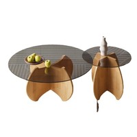 Table basse moderne minimaliste en bois massif et verre trempé avec tiroirs, écologique et durable pour salon, chambre et petits espaces