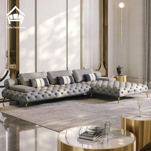 Divano Sezionale Chesterfield in Pelle di Lusso <span class=keywords><strong>Italiano</strong></span>-Americano di Alta Gamma per Arredamento Soggiorno, Divano a L - Product Image 4