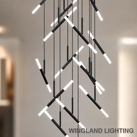 Lustre d'escalier en fer contemporain LED pour duplex, loft, villa, moderne, simple, créatif, lampe à bande creuse à plusieurs niveaux