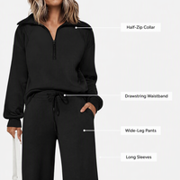 Ensemble deux pièces personnalisé pour femme : pull demi-zip et pantalon large, tenue décontractée, survêtement oversize, marque privée disponible