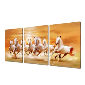 सूर्यास्त गृह सजावट में चल घोड़ा 3 पैनलों दीवार लटका कैनवास फंसाया कला पेंटिंग