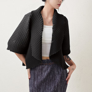 Miyake 2025 Women's Breathable <b>Vintage</b> Casual <b>Cardigan</b> Coats European American Style Three-Dimensional Pleated Top Large - Product Image 2