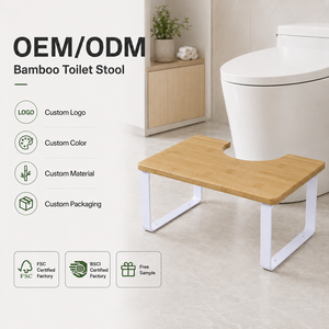 Repose-pieds moderne antidérapant en <span class=keywords><strong>bois</strong></span> naturel et métal pour salle de bain, aide au positionnement accroupi, tabouret de toilette pour adultes - Product Image 1