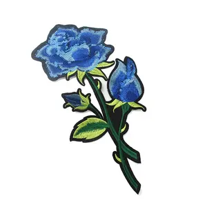 Desain kustom tambalan bordir bunga besi Pada Patch stiker 3D bunga berpayet bordir Paillette Patch untuk garmen