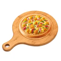 Papan Talenan Kupas Pizza Bulat Kayu Bambu Alami Premium dengan Pegangan