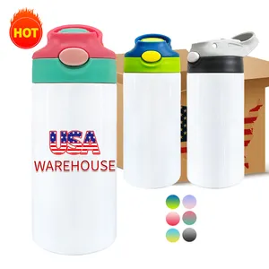 USA warehouse 12oz Baby kids children Stainless steel sublimation Water Bottle straight absolutely tumbler With Flip Top Lid