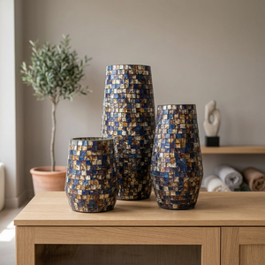 Handmade Eco-Friendly <b>Glass</b> Mosaic Votive Candle Holder Christmas <b>Decorative</b> Candle <b>Jar</b> Gold Blue Red Heat Resistant Home <b>Decor</b> - Product Image 2