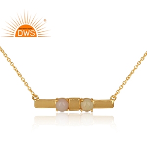 Pink and Ethiopian <b>Opal</b> Gemstone <b>Necklace</b> Yellow Gold Plated Sterling Silver Bar <b>Necklace</b> Jewelry Wholesale - Product Image 2