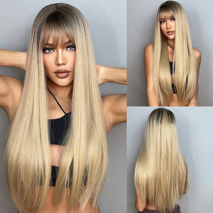 Nhiệt độ cao sợi tóc giả tóc chịu nhiệt tối gốc tóc vàng tổng hợp tóc giả - Product Image 1