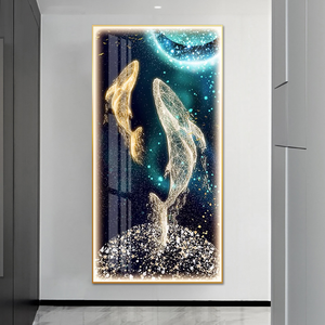 Grande decorazione murale a LED pittura balena <span class=keywords><strong>vetro</strong></span> temperato cristallo porcellana LED luce pittura artistica da parete - Product Image 4