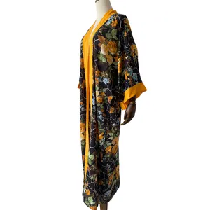 Özel dijital baskılı kadınlar casual vintage streetwear kimono sabahlık İpeksi robe