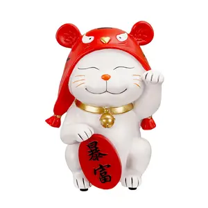 Custom Resin Art Lucky Cat Near Year Business Gift Resin Decor Tiger Headed Hat Lion dance Hat Lucky Cat